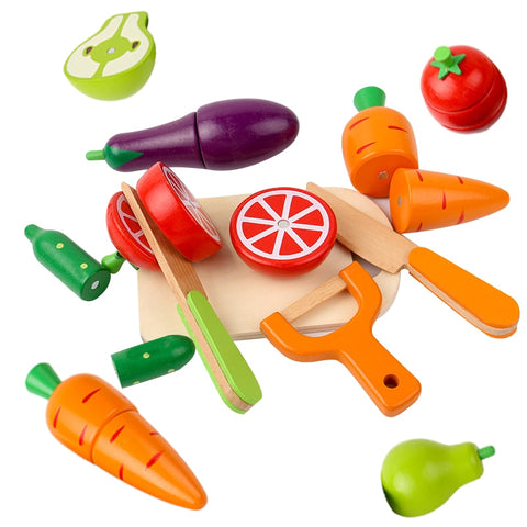 Simulation Kitchen Pretend Toy Wooden Cutting Fruit Vegetable Set Classic Game Montessori Educational Toy For Children Kids Gift