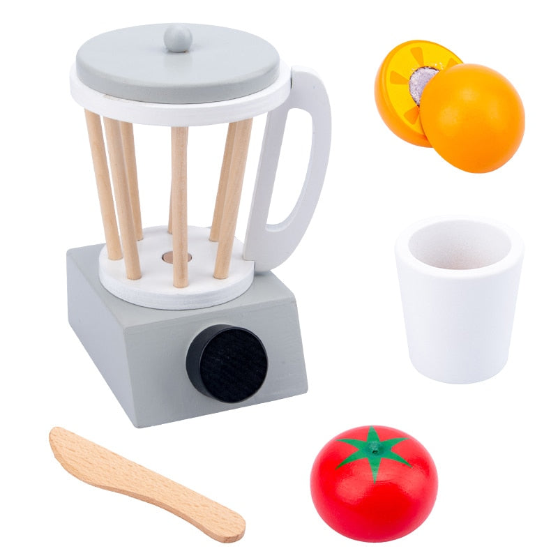 Wooden Kitchen Pretend Play Blender and Juicer Toy Set