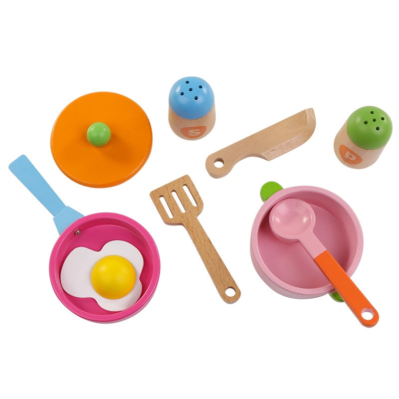 Wooden Kitchen Pretend Play Cooking Toy Set