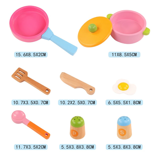 Wooden Kitchen Pretend Play Cooking Toy Set